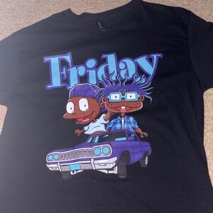 Black Graphic Tee with Cartoon Print-Rugrats Friday